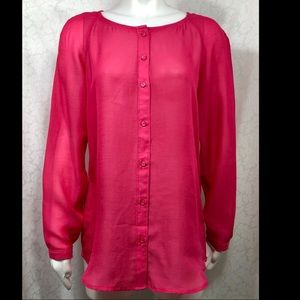 Ann Taylor LOFT Pink Sheer Button Down Top